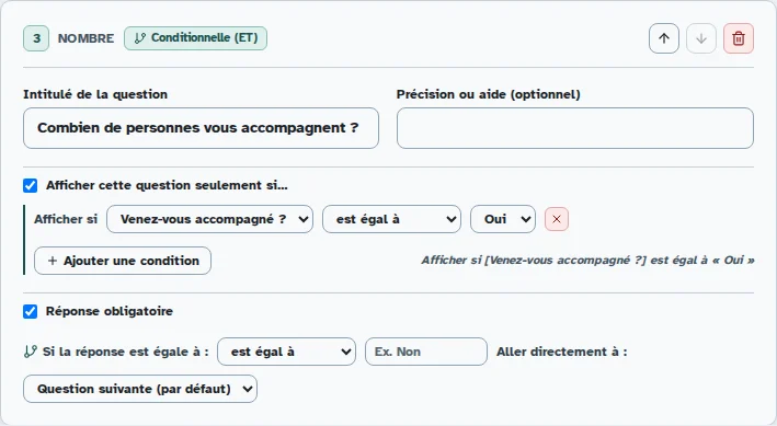 Écran Kiosform : afficher une question selon une réponse, avec des données de démonstration.