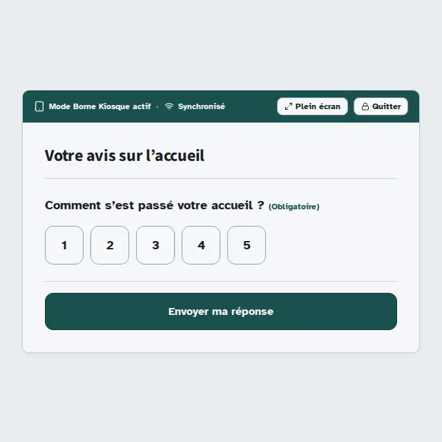 Question sur l’accueil avec les cinq notes numériques, avant le choix d’une réponse.
